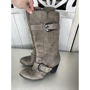 Born Crown Taupe Leather Mid Calf Heeled Riding Boot Distressed Size 8.5